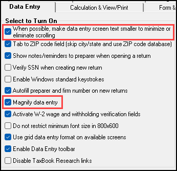 Image of the Data entry tab under Setup > Options